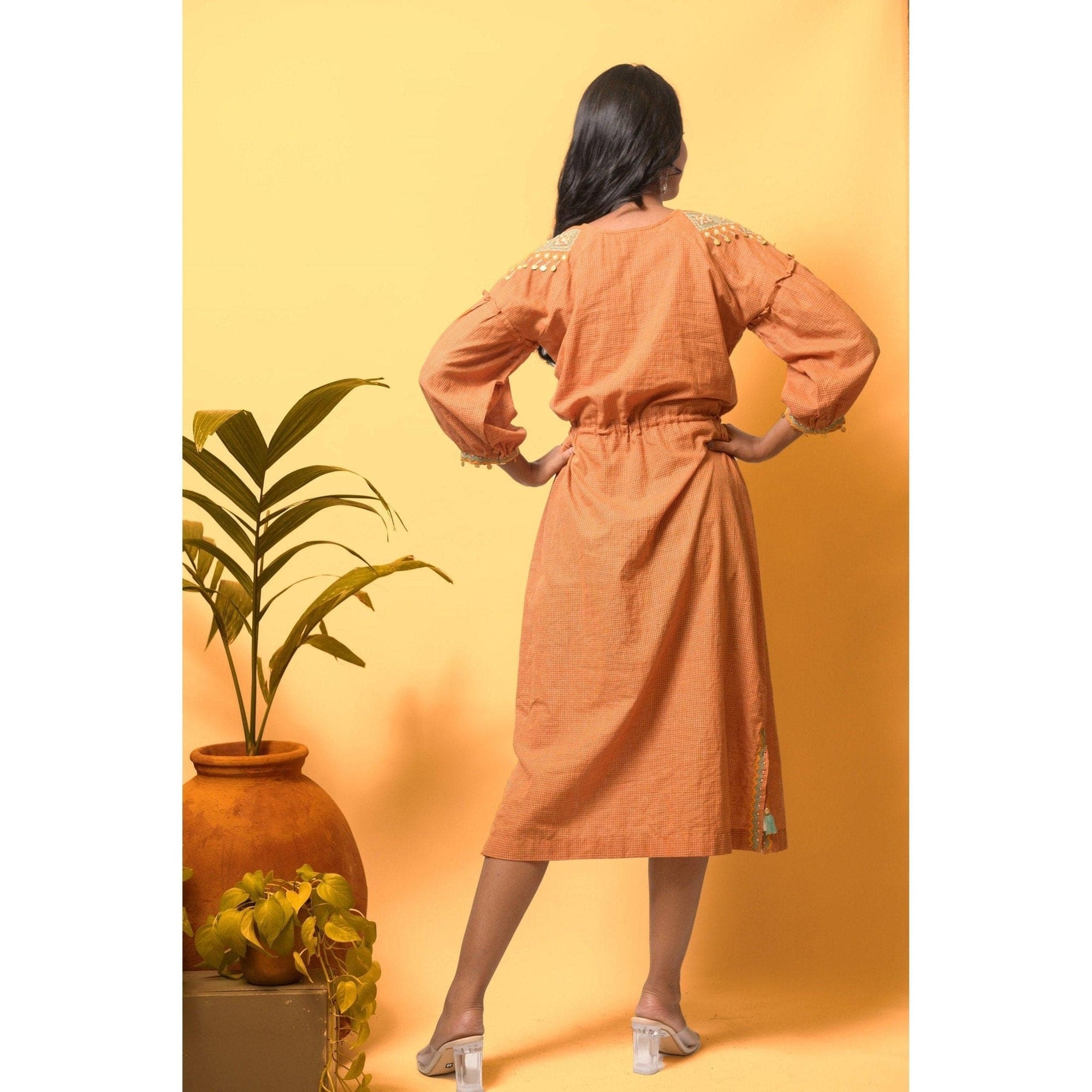 Style Women's Dress - Rust Yellow - Charkha TalesStyle Women's Dress - Rust Yellow