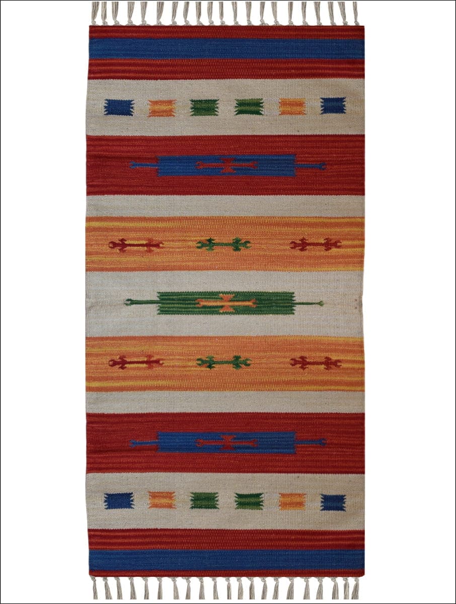 Sunflower Cotton Kilim Rug - Charkha TalesSunflower Cotton Kilim Rug