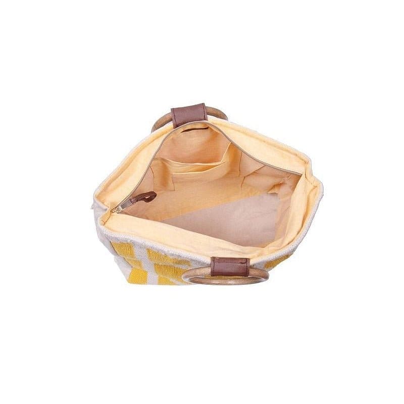 Sunshine Woven Wooden Handle Bag - Yellow - Charkha TalesSunshine Woven Wooden Handle Bag - Yellow