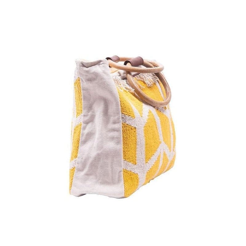 Sunshine Woven Wooden Handle Bag - Yellow - Charkha TalesSunshine Woven Wooden Handle Bag - Yellow