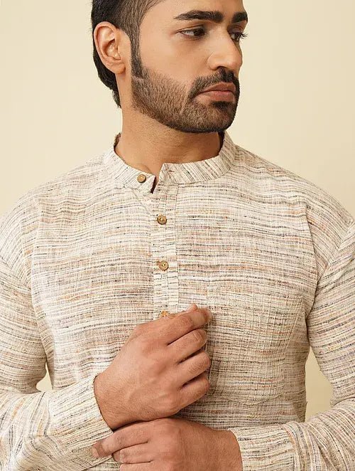 Textured Khadi Cotton Kurta - Grey - Charkha TalesTextured Khadi Cotton Kurta - Grey