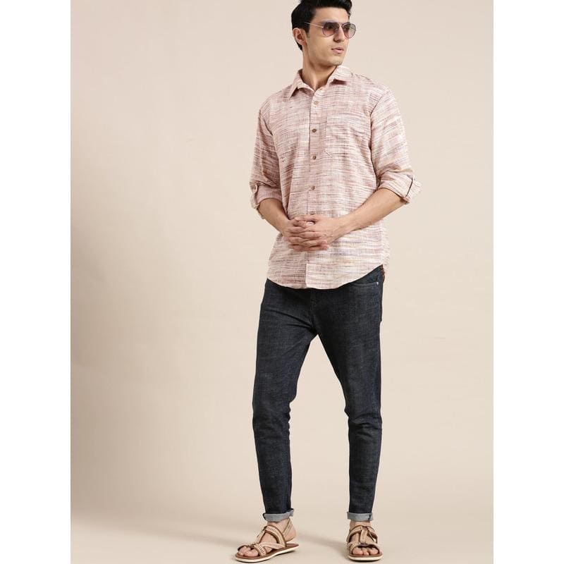 Textured Men Shirt - Brown - Charkha TalesTextured Men Shirt - Brown