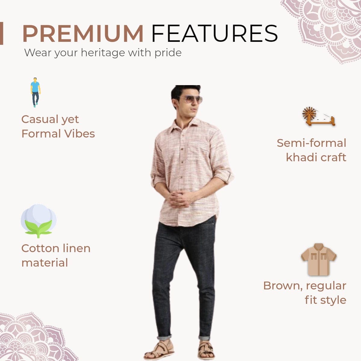 Textured Men Shirt - Brown - Charkha TalesTextured Men Shirt - Brown