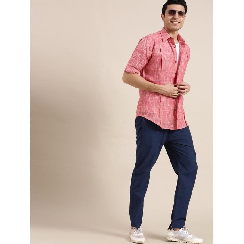 Textured Men Shirt - Red - Charkha TalesTextured Men Shirt - Red