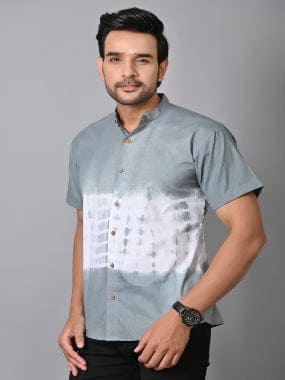 Tie Dye Cotton Shirt - Grey - Charkha TalesTie Dye Cotton Shirt - Grey