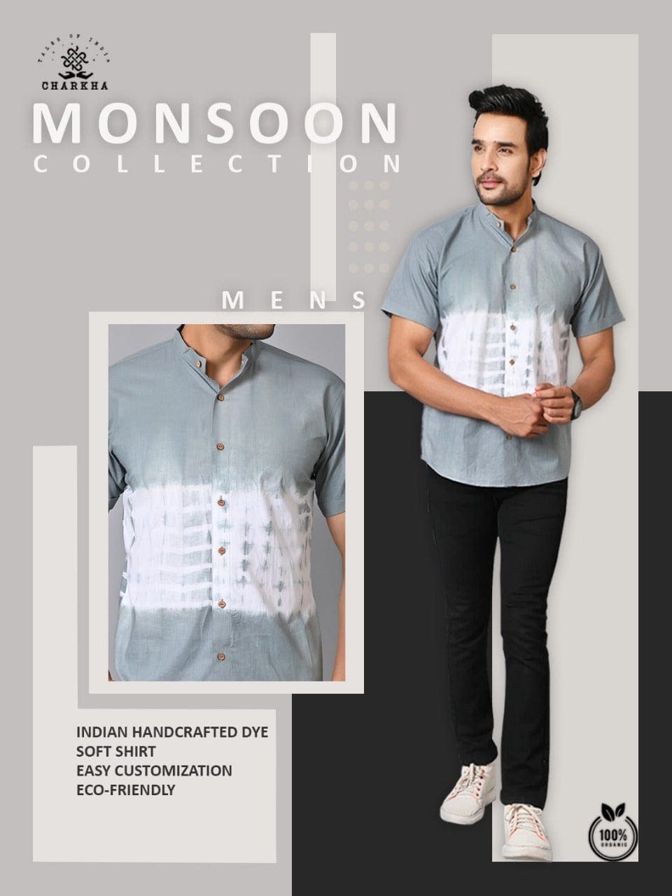 Tie Dye Cotton Shirt - Grey - Charkha TalesTie Dye Cotton Shirt - Grey