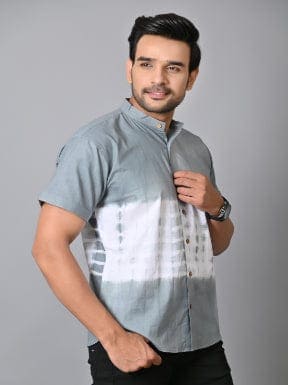 Tie Dye Cotton Shirt - Grey - Charkha TalesTie Dye Cotton Shirt - Grey