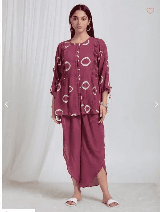 Tie & Dye Crush Cotton Co - Ord Set - Burgundy - Charkha TalesTie & Dye Crush Cotton Co - Ord Set - Burgundy