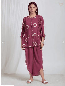 Tie & Dye Crush Cotton Co-Ord Set - Burgundy