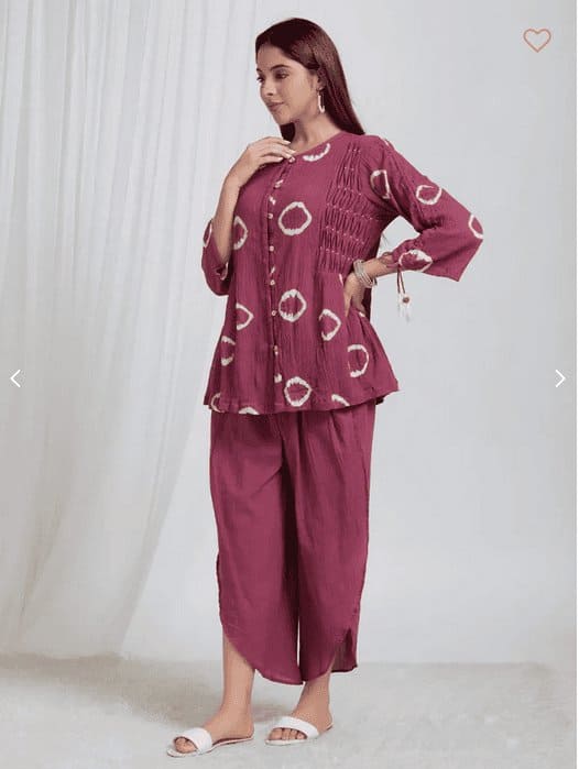 Tie & Dye Crush Cotton Co - Ord Set - Burgundy - Charkha TalesTie & Dye Crush Cotton Co - Ord Set - Burgundy