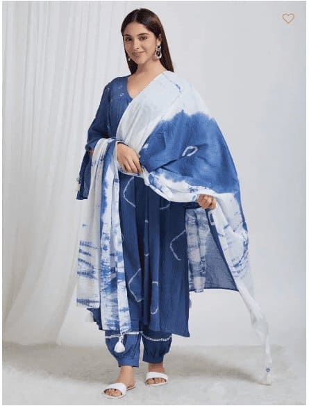 Tie & Dye Crush Cotton Kurta Set - Blue - Charkha TalesTie & Dye Crush Cotton Kurta Set - Blue