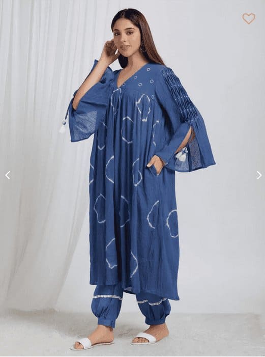Tie & Dye Crush Cotton Kurta Set - Blue - Charkha TalesTie & Dye Crush Cotton Kurta Set - Blue