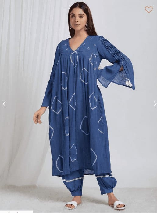 Tie & Dye Crush Cotton Kurta Set - Blue - Charkha TalesTie & Dye Crush Cotton Kurta Set - Blue
