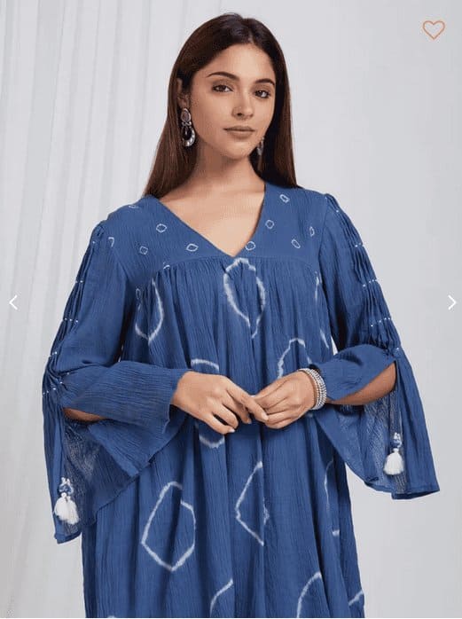 Tie & Dye Crush Cotton Kurta Set - Blue - Charkha TalesTie & Dye Crush Cotton Kurta Set - Blue