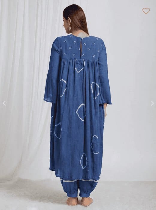 Tie & Dye Crush Cotton Kurta Set - Blue - Charkha TalesTie & Dye Crush Cotton Kurta Set - Blue