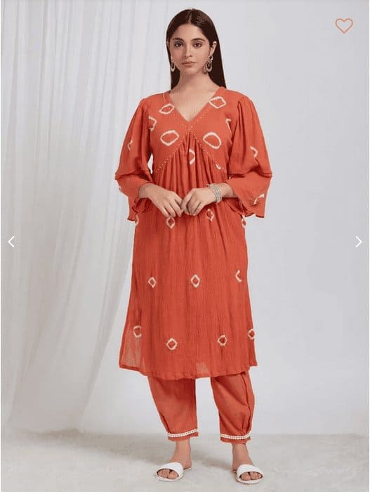 Tie & Dye Crush Cotton Kurta Set - Rust - Charkha TalesTie & Dye Crush Cotton Kurta Set - Rust