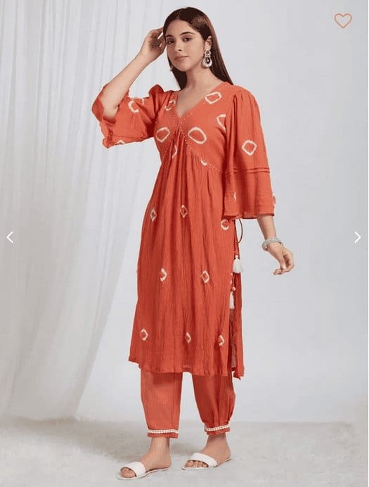 Tie & Dye Crush Cotton Kurta Set - Rust - Charkha TalesTie & Dye Crush Cotton Kurta Set - Rust
