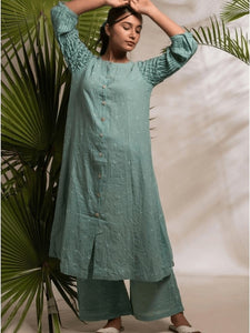 Tie & Dye Front Open Kurta Set - Turquoise