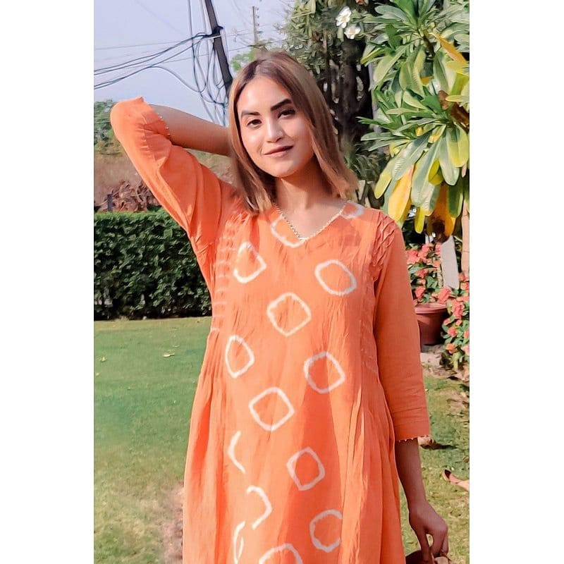 Tie & Dye Kurta Set - Rust Orange - Charkha TalesTie & Dye Kurta Set - Rust Orange