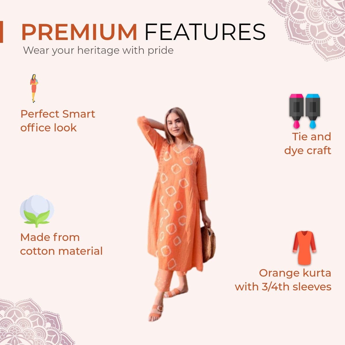 Tie & Dye Kurta Set - Rust Orange - Charkha TalesTie & Dye Kurta Set - Rust Orange