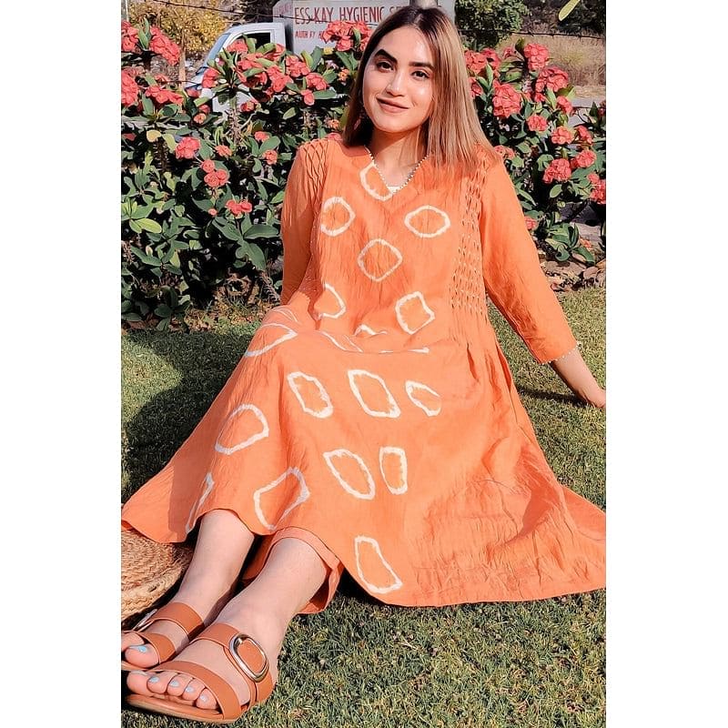 Tie & Dye Kurta Set - Rust Orange - Charkha TalesTie & Dye Kurta Set - Rust Orange