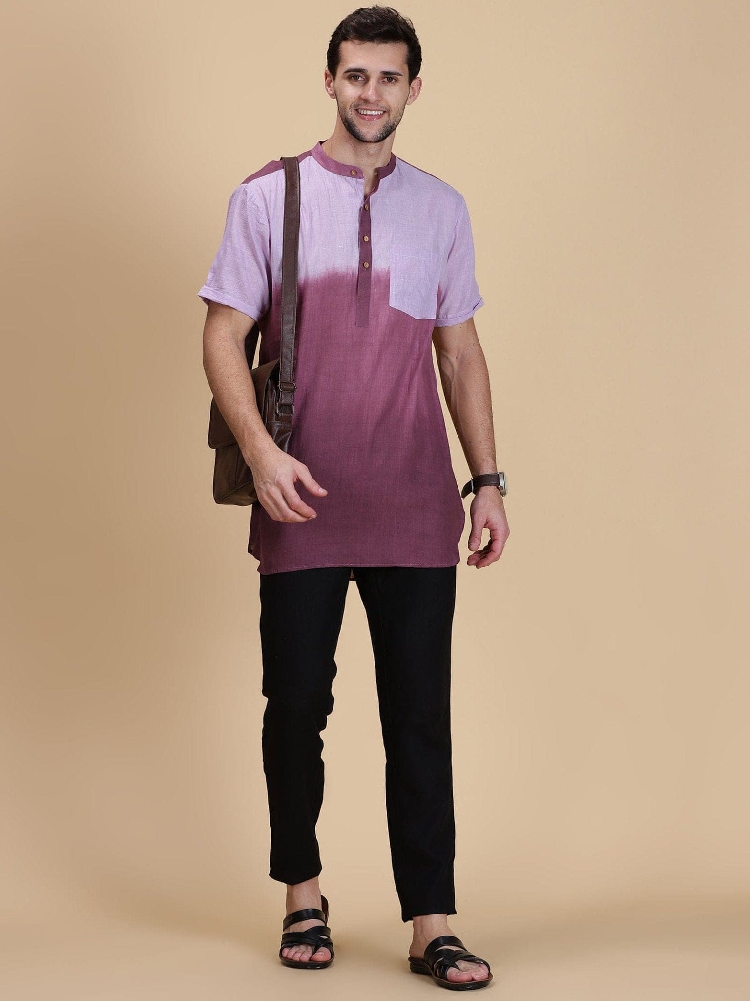 Tie Dye Men Shirt Kurta - Mauve - Charkha TalesTie Dye Men Shirt Kurta - Mauve