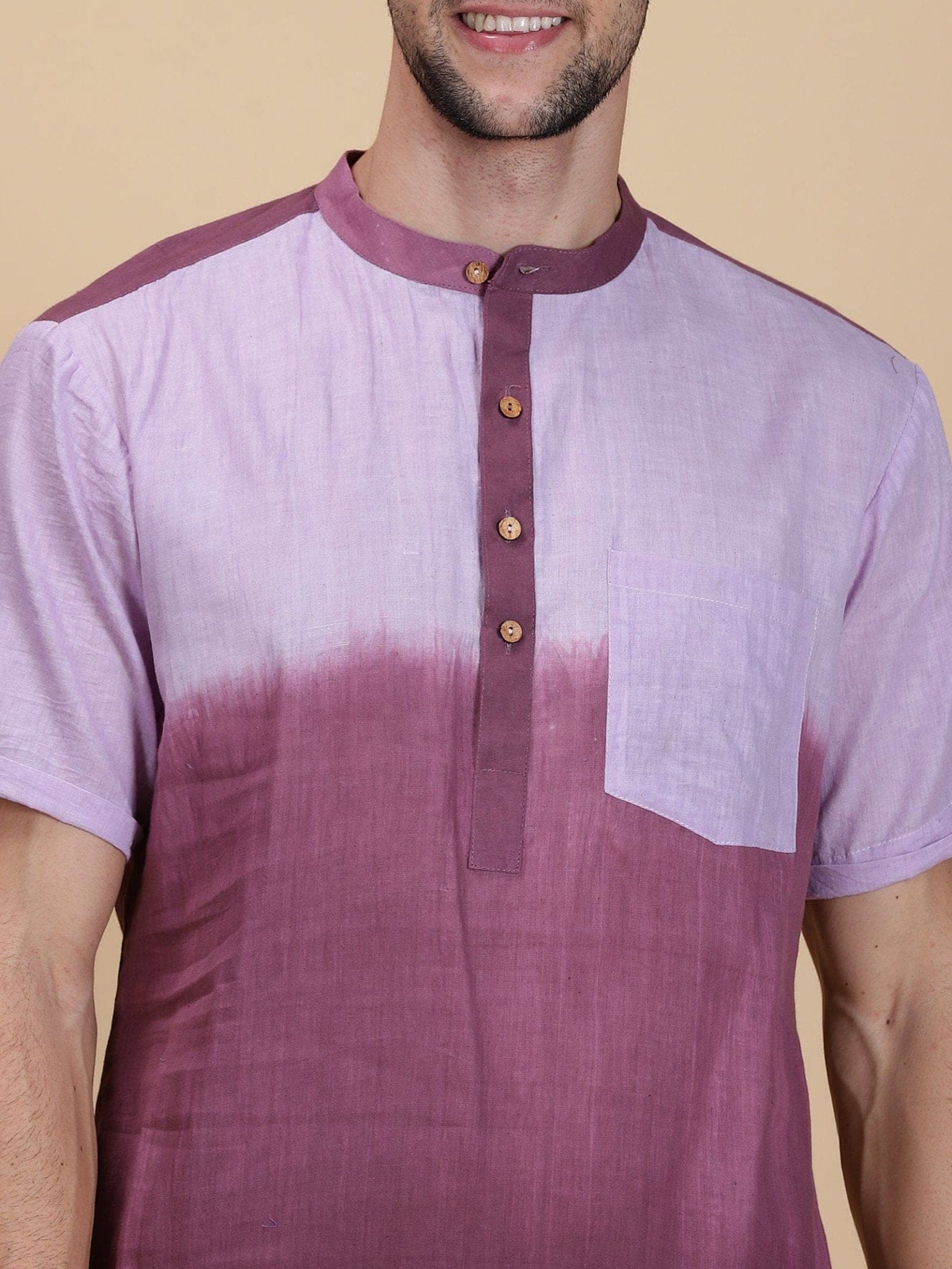 Tie Dye Men Shirt Kurta - Mauve - Charkha TalesTie Dye Men Shirt Kurta - Mauve