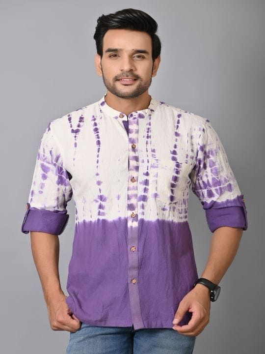 Tie Dye Men Shirt - Purple - Charkha TalesTie Dye Men Shirt - Purple