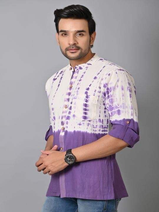 Tie Dye Men Shirt - Purple - Charkha TalesTie Dye Men Shirt - Purple
