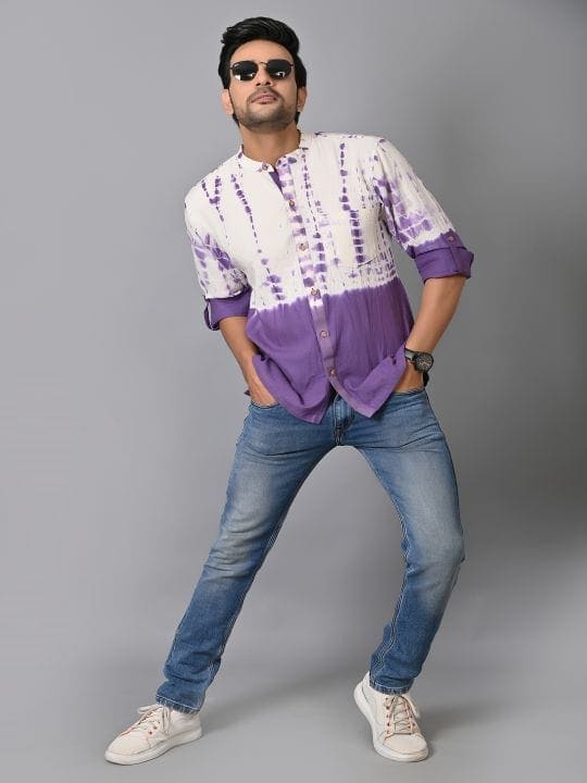 Tie Dye Men Shirt - Purple - Charkha TalesTie Dye Men Shirt - Purple