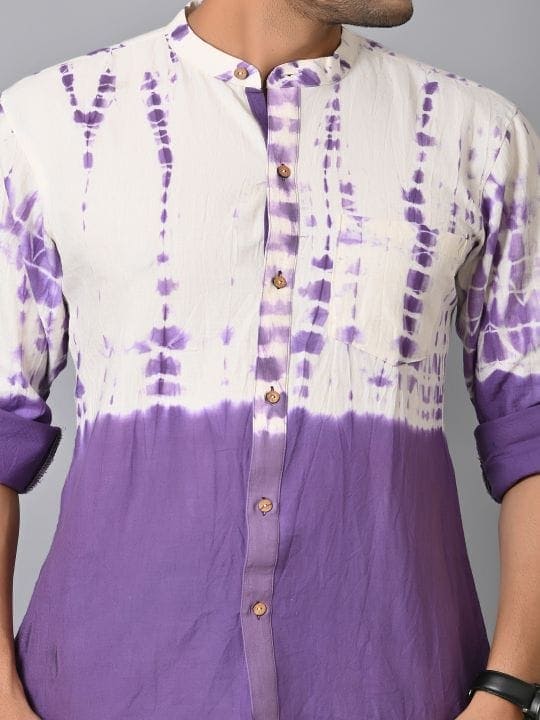 Tie Dye Men Shirt - Purple - Charkha TalesTie Dye Men Shirt - Purple