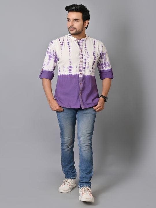 Tie Dye Men Shirt - Purple - Charkha TalesTie Dye Men Shirt - Purple