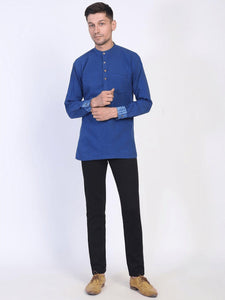 Tie & Dye Men Short Kurta - Royal Blue