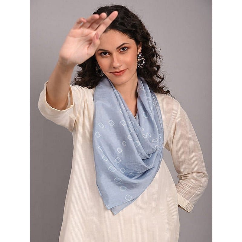 Tie Dye Silk Scarf - Grey - Charkha TalesTie Dye Silk Scarf - Grey