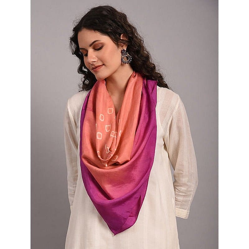 Tie & Dye Silk Scarf - Peach - Charkha TalesTie & Dye Silk Scarf - Peach