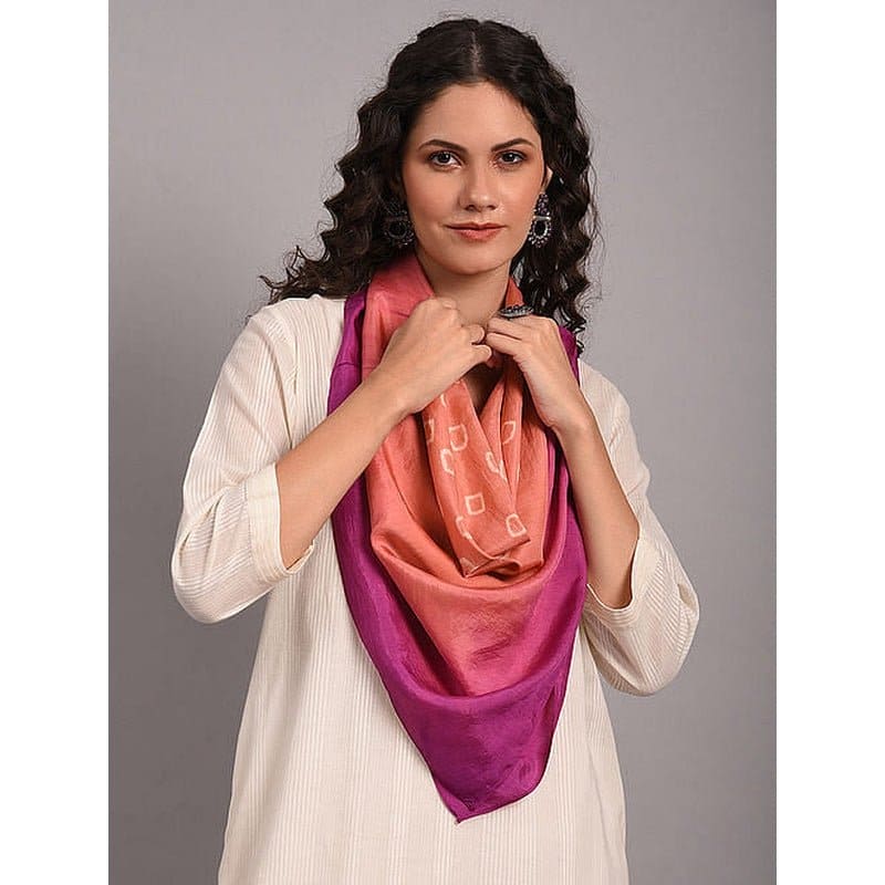 Tie & Dye Silk Scarf - Peach - Charkha TalesTie & Dye Silk Scarf - Peach