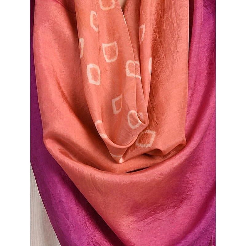Tie & Dye Silk Scarf - Peach - Charkha TalesTie & Dye Silk Scarf - Peach