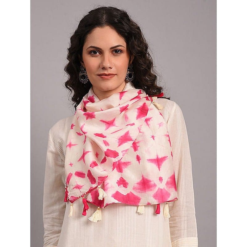 Tie Dye Silk Scarf - Pink - Charkha TalesTie Dye Silk Scarf - Pink