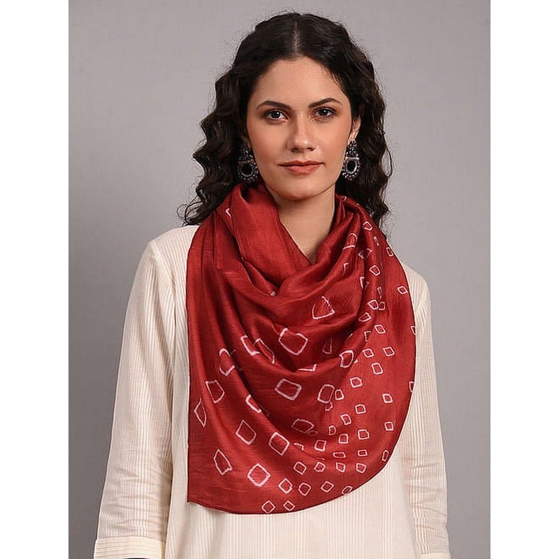 Tie & Dye Silk Stole - Maroon - Charkha TalesTie & Dye Silk Stole - Maroon