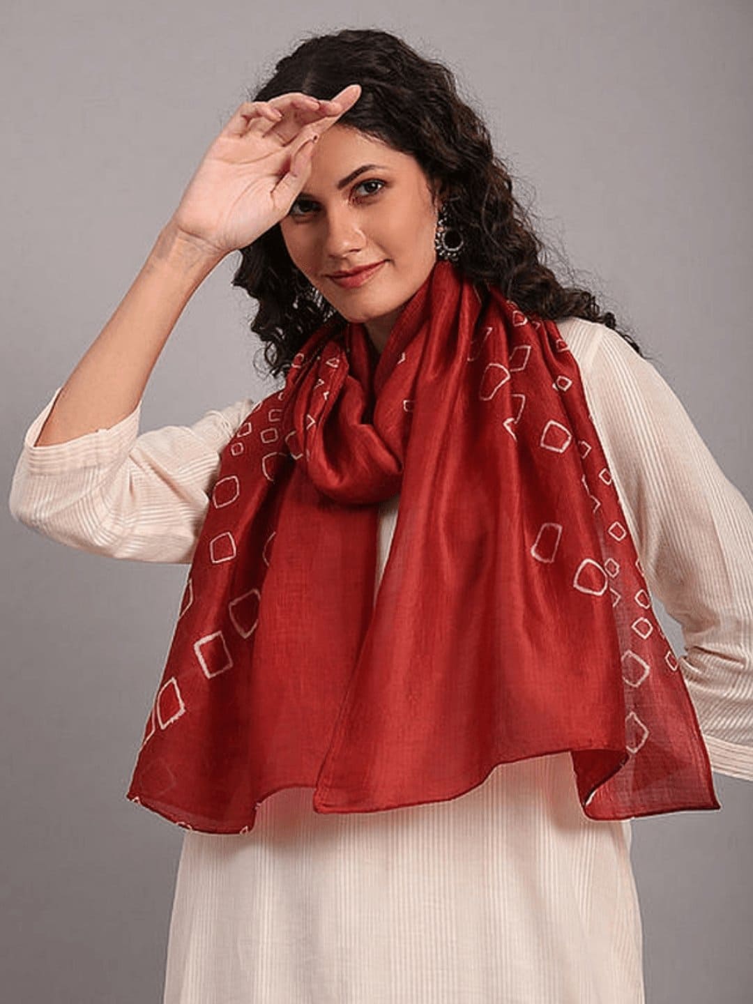 Tie & Dye Silk Stole - Maroon - Charkha TalesTie & Dye Silk Stole - Maroon