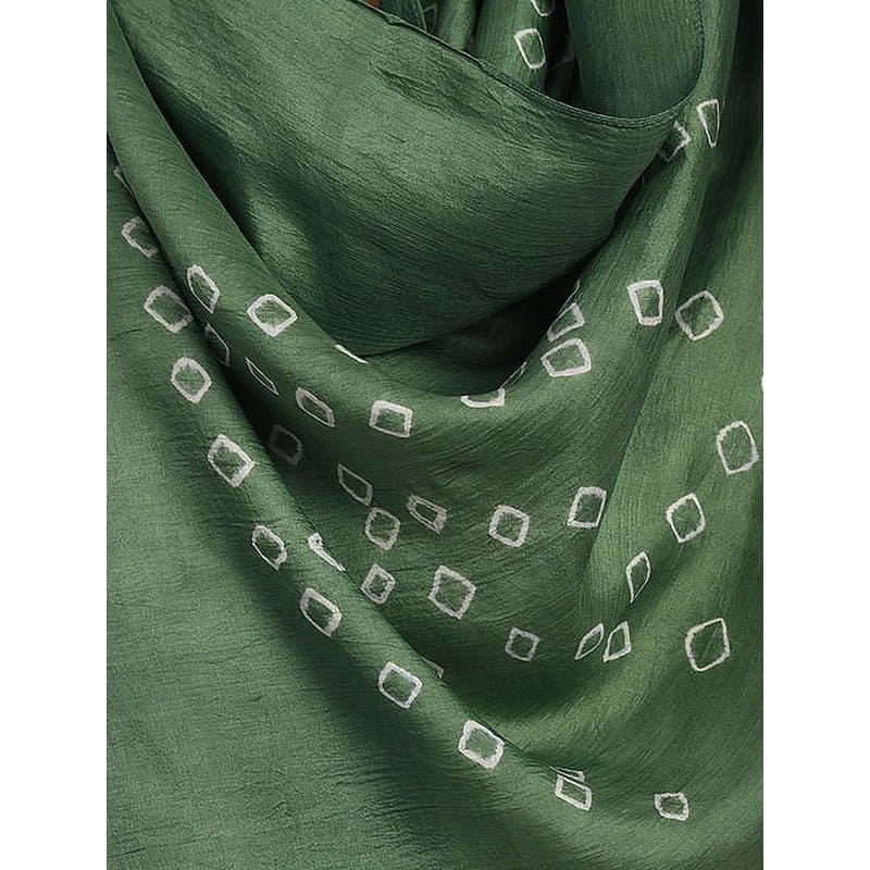 Tie Dye Silk Stole - Olive Green - Charkha TalesTie Dye Silk Stole - Olive Green