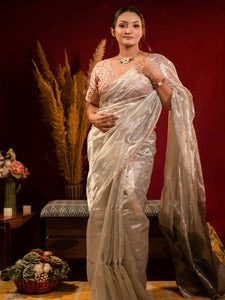 Tissue Chanderi Saree - Silver