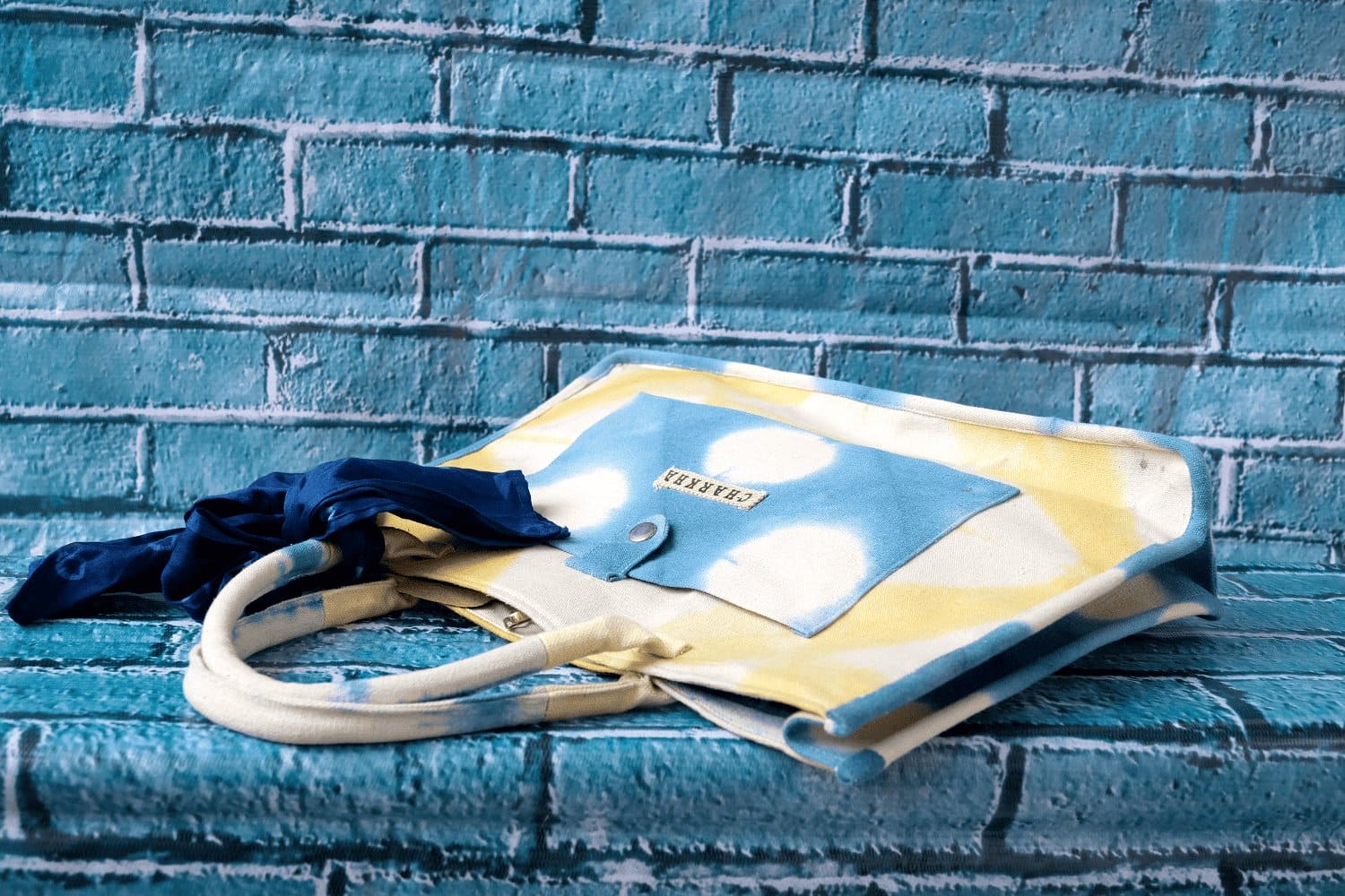 Tote Bag - Yellow & Blue - Charkha TalesTote Bag - Yellow & Blue