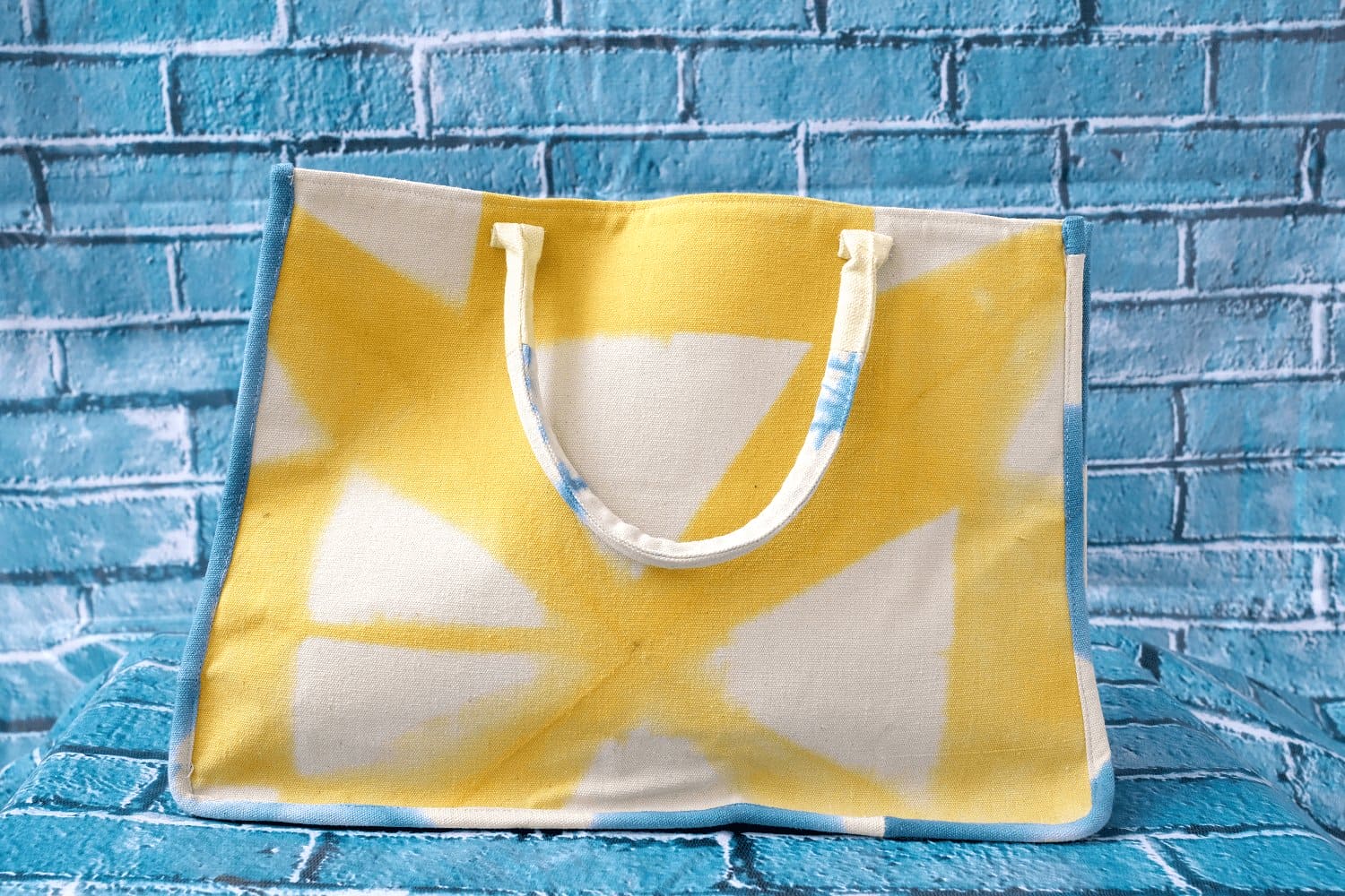 Tote Bag - Yellow & Blue - Charkha TalesTote Bag - Yellow & Blue