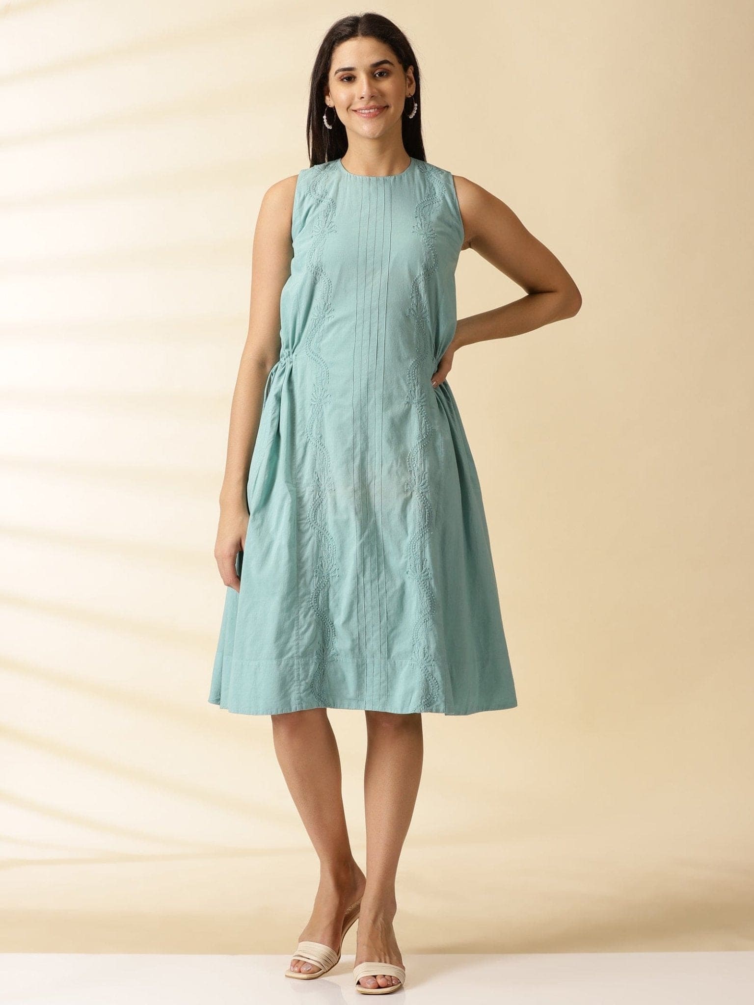 Turquoise Chikankari Cotton Dress - Charkha TalesTurquoise Chikankari Cotton Dress