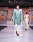 Turquoise Chikankari Silk Men Kurta Set - Charkha TalesTurquoise Chikankari Silk Men Kurta Set