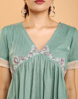 Turquoise Khadi Boho Chikankari Dress - Charkha TalesTurquoise Khadi Boho Chikankari Dress