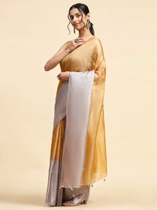 Tussar Silk Saree - Mustured Yellow & Copper