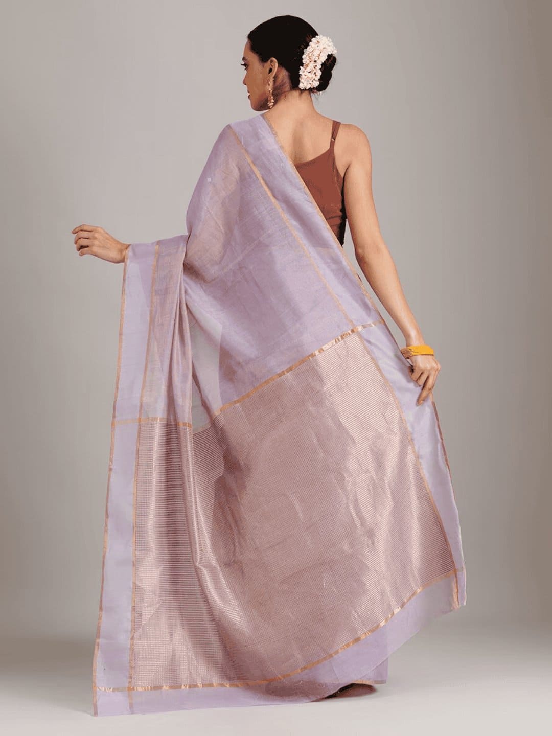 Tusse Chanderi Saree - Purple - Charkha TalesTusse Chanderi Saree - Purple