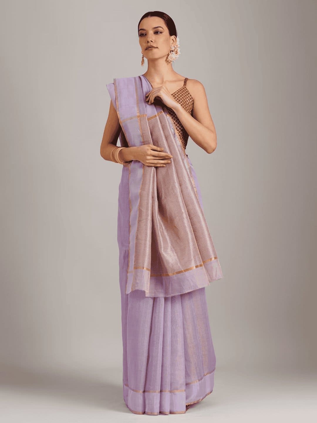 Tusse Chanderi Saree - Purple - Charkha TalesTusse Chanderi Saree - Purple